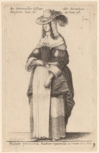 Kvinde premierminister i Antwerpen, i hjemlig udsmykning af Wenceslaus Hollar