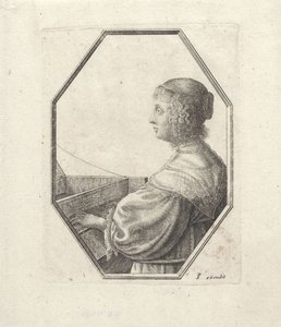 Portræt af en kvinde bag et virginal af Wenceslaus Hollar
