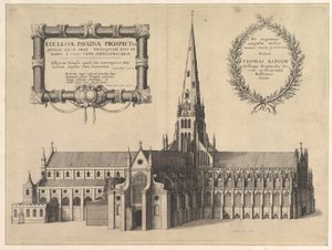 Saint Pauls fra syd viser spiret af Church of Pauline Prospectus..., 1657 af Wenceslaus Hollar