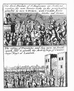 Ærkeprælaten af St. Andrews prædiker i Skotland; opstigning af lærlinge og sømænd på Lambeth Palace af Wenceslaus Hollar