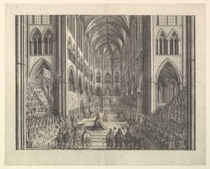 Kroningen af kong Charles II i Westminster Abbey, 23. april 1661 (fra John Ogilbys "The Entertainment of...Charles II", London, 1662) af Wenceslaus Hollar