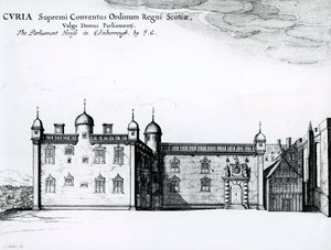 Parlamentshuset i Edinburgh (gravering) (bundw foto) af Wenceslaus Hollar
