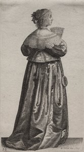 Engelske kvinders adskillige vaner, fra adelen til landskvinder, som de er i disse tider: Kvinden med vifte og spejl af Wenceslaus Hollar