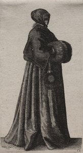 Engelske kvinders adskillige vaner, fra adelen til landskvinder, som de er i disse tider: Kvinden med maske, hætte og muffe af Wenceslaus Hollar