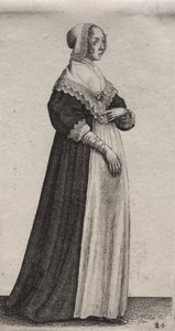 Engelske kvinders adskillige vaner, fra adelen til landskvinder, som de er i disse tider: Kvinden med høj hals. af Wenceslaus Hollar