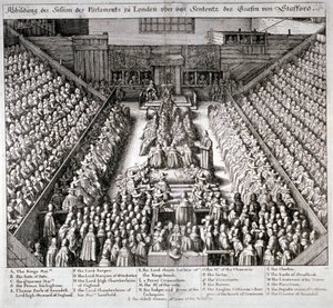 Retssagen mod Thomas Wentworth, jarl af Strafford, Westminster Hall, London, 1641. af Wenceslaus Hollar