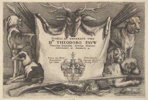 Titelblad med hunde og jagtudstyr, 1646. af Wenceslaus Hollar