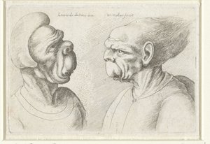 To deforme hoveder Varie figurae et probae (serietitel) Karikaturer, hoveder og deformiteter efter Leonardo da Vinci (serietitel) af Wenceslaus Hollar
