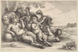 To unge satyrer og en dreng, 1647. af Wenceslaus Hollar