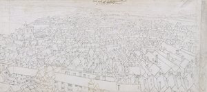 Udsigt over den østlige del af Southwark Looking Towards Greenwich (pen, sort og brunt blæk og blyant på lagt papir) af Wenceslaus Hollar