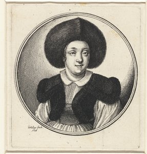 Kvinde med pelshat Kvindebuster i runde stel (serietitel) af Wenceslaus Hollar