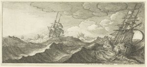 Krigsskib i en bølges trug af Wenceslaus Hollar