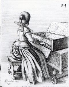Kvinde, der spiller på et keyboard, 1635 af Wenceslaus Hollar