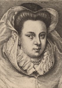 Kvinde med hvidt slør og sort hat Mary Stuart, 1645. af Wenceslaus Hollar