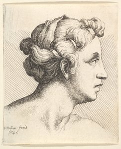Kvinde med bundet hårlokk i profil til højre, 1645. af Wenceslaus Hollar