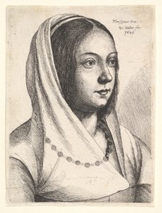 Ung kvinde med et tørklæde på hovedet, efter Bonsignori, 1645. af Wenceslaus Hollar