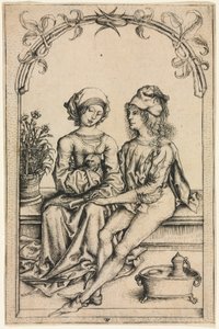 The Lovers (Kotikirjamestarin mukaan), c. 1490 (kaiverrus) af Wenzel or Wenceslaus von (after) Olmutz