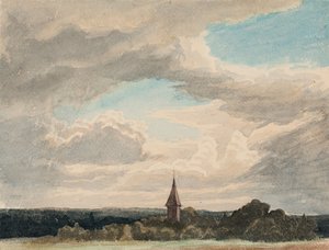 Kirkespir i et landskab i Odenthal, studie