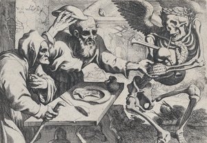 Gammelt par og død med sækkepiber, 1612. af Werner Jacobsz. van den Valckert