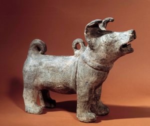 Kinesisk kunst: Molosse med sele. Terracotta begravelsesstatuette fra Han-perioden (206 f.Kr.-220 e.Kr.). Musee Cernuschi, Paris