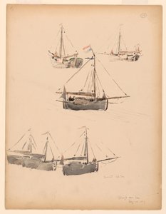 Tegning, hollandske pramme, 20. august 1887 af Whitney Warren Jr.