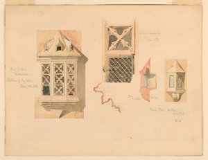 Tegning, gengivelse af to stenlanterner fra slottet i Amboise, Frankrig, 14.-15. juni 1888 af Whitney Warren Jr.