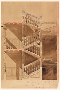 Tegning, trappe i Cluny, Paris, 1887 af Whitney Warren Jr.