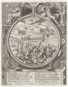 Bourses tropper fordriver de tyske soldater fra Treslong og Merville fra citadellet, 1577 Medaljoner med erobringen af ​​citadellet i Antwerpen i 1577 (serietitel) af Wierix