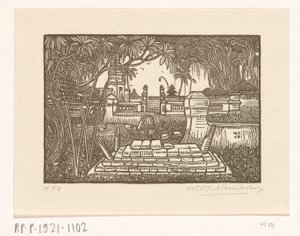 Kirkegård ved Singaraja på Bali Kirkegård på Bali af Wijnand Otto Jan Nieuwenkamp (signed by artist)