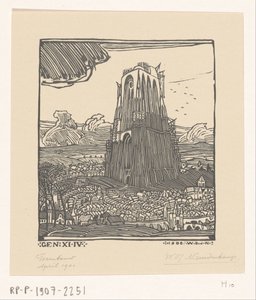 Opførelse af Babelstårnet Tårnbygning (original titel) af Wijnand Otto Jan Nieuwenkamp (signed by artist)