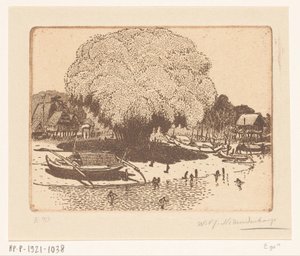 Udsigt over Loloan Barat på Bali Fiskerbyen (original titel) af Wijnand Otto Jan Nieuwenkamp (signed by artist)