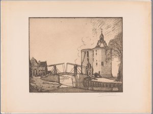 Udsigt over Drommedaris i Enkhuizen Enkhuizen, Dromedaren (original titel på objektet) af Wijnand Otto Jan Nieuwenkamp (signed by artist)