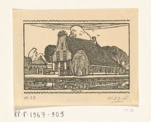 Hus med træfacade på en kanal i Edam Hus i Edam (original titel) af Wijnand Otto Jan Nieuwenkamp (signed by artist)