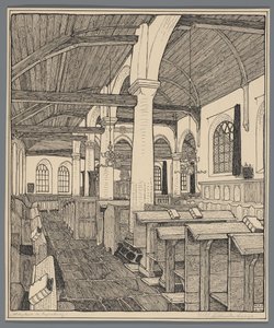 Interiør af klosterkirken i Rijnsburg af Wijnand Otto Jan Nieuwenkamp (signed by artist)