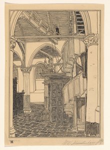 Interiør af Noorderkerk i Hoorn af Wijnand Otto Jan Nieuwenkamp (signed by artist)