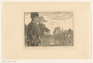 Mand og kvinde i Volendam traditionel dragt Parret (original titel) af Wijnand Otto Jan Nieuwenkamp (signed by artist)