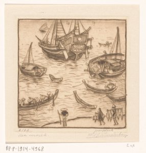 Skibe i en bugt på østkysten af ​​Lombok The Departure, Lombok (original titel) af Wijnand Otto Jan Nieuwenkamp (signed by artist)