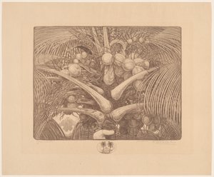 Toppen af ​​et kokosnøddetræ Tropenweelde (original titel på objekt) af Wijnand Otto Jan Nieuwenkamp (signed by artist)