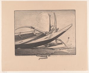 Bevinget kano på stranden - Bali (original titel på objektet) af Wijnand Otto Jan Nieuwenkamp (signed by artist)