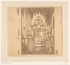 Kvinde i traditionel kjole banker på en hoveddør i Edam Ved hoveddøren (original titel) af Wijnand Otto Jan Nieuwenkamp (signed by artist)