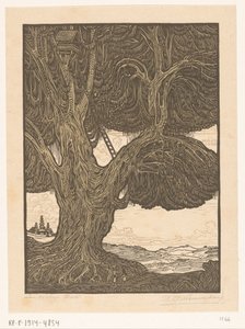 Waringin med træhus i det sydlige Bali Sentry Box, South Bali (original titel) Landskab Bali (titel på objekt) af Wijnand Otto Jan Nieuwenkamp (signed by artist)