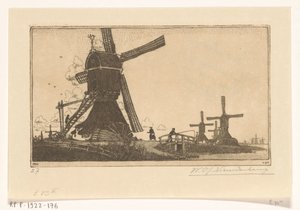 Wipmolens på Vlist mellem Haastrecht og Schoonhoven Vandmøller nær Gouda (original titel) af Wijnand Otto Jan Nieuwenkamp (signed by artist)