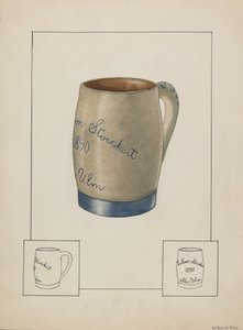 Ølkrus i lertøj, ca. 1938.