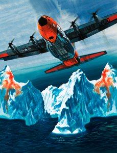 En Lockheed Hercules patruljerer isbjerge for kystvagten