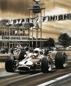 Jack Brabham giver tommelfingeren op, da han vinder det første canadiske Grand Prix nogensinde.
