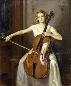 Portræt af Florence Hooton, der spiller cello. Af Wilfred de Glehn