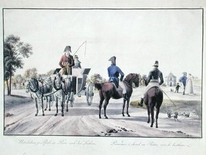 Ridning i Prater Park, Wien, graveret af Adam von Bartsch (1757-1821) 1804 (farvet gravering) af Wilhelm Alexander (after) Kobell