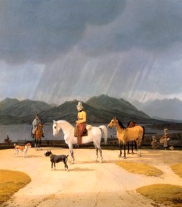 ""Cavaliers sur le lac Tegern Allemagne"" (Ryttere ved Tegernsee) Peinture de Wilhelm Ritter von Kobell (1766-1853) 1832 Olie på træ Dim 282x263 cm Statsmuseer, Berlin