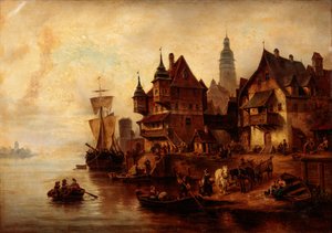 Landsbybillede ved vandet af William Alexander Meyerheim af Wilhelm Alexander Meyerheim