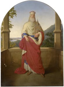 Saint Leopold foran en udsigt over Donau og Leopoldsberg i baggrunden